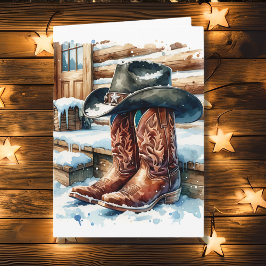 Cowboy Stiefel auf der Vorderseite an einem Winter Karte