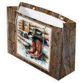 Cowboy Stiefel auf der Vorderseite Weihnachten Große Geschenktüte (Rückseite Schrägansicht)