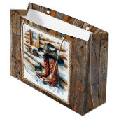 Cowboy Stiefel auf der Vorderseite Weihnachten Große Geschenktüte (Vorderseite Schrägansicht)