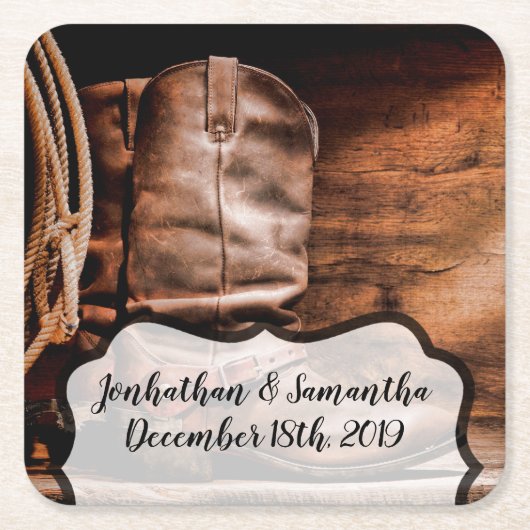 Cowboy-Stiefel aus Barnholz Rechteckiger Pappuntersetzer (Vorderseite)