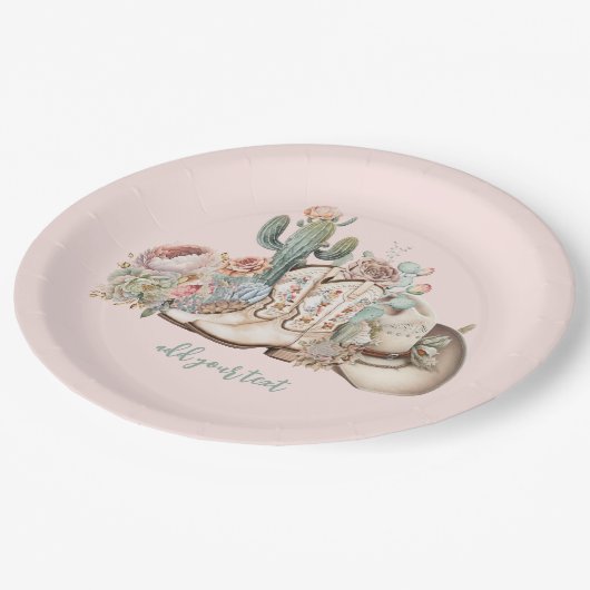 Cowboy-Stiefel aus Boho-Wüste Pappteller (Schrägansicht)