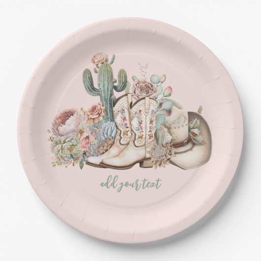 Cowboy-Stiefel aus Boho-Wüste Pappteller (Vorderseite)