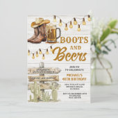 Cowboy Stiefel & Bier Erwachsene jedes Alter Gebur Einladung (Stehend Vorderseite)
