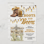 Cowboy Stiefel & Bier Erwachsene jedes Alter Gebur Einladung (Vorne/Hinten)