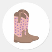Cowboy Stiefel Brown Pink mit Lila Sternen Runder Aufkleber (Vorderseite)