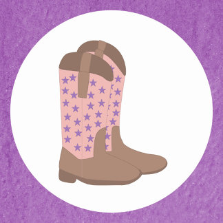 Cowboy Stiefel Brown Pink mit Lila Sternen Runder Aufkleber