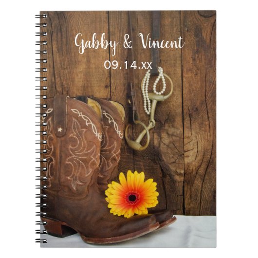 Cowboy Stiefel, Daisy Horse Bit Country Wedding Notizblock (Vorderseite)