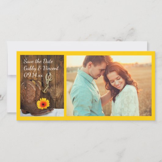 Cowboy Stiefel Daisy Pferde Bit Hochzeit Speichern Save The Date (Vorderseite)