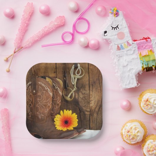 Cowboy Stiefel, Daisy und Horse Bit Western Pappteller (Party)