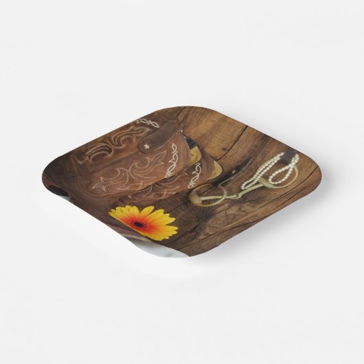 Cowboy Stiefel, Daisy und Horse Bit Western Pappteller (Gewinkelt)