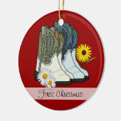 Cowboy Stiefel, Erste Weihnachtsdekoration Keramik Ornament (Links)