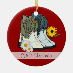 Cowboy-Stiefel, erstes Weihnachten individuelles O Keramik Ornament