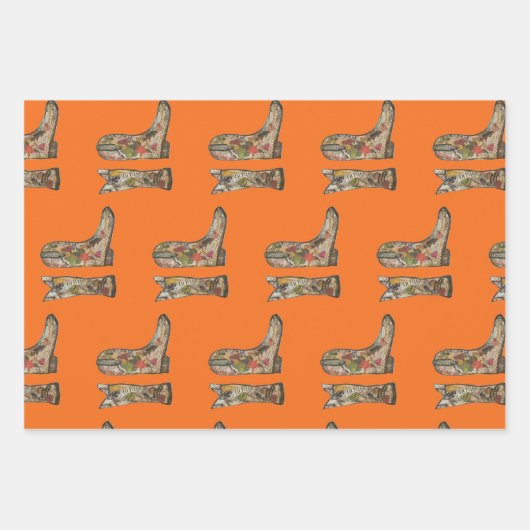 Cowboy-Stiefel Geschenkpapier Flachblatt-Set aus 3 Set (Vorderseite 3)
