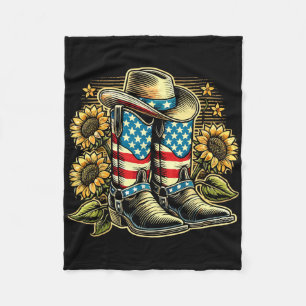 Cowboy-Stiefel Hut Amerikanische Flagge Sonnenblum Fleecedecke