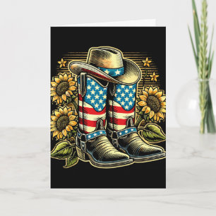 Cowboy-Stiefel Hut Amerikanische Flagge Sonnenblum Karte
