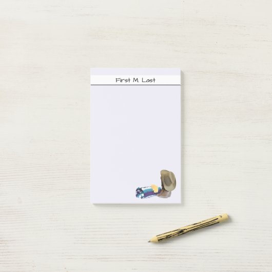 Cowboy Stiefel, Hut, Handschuhe und Blanket Foto n Post-it Klebezettel (Auf Schreibtisch)