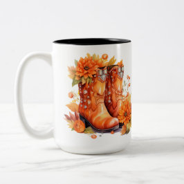 Cowboy-Stiefel im Retro-Stil - Herbstblätter Zweifarbige Tasse