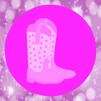 Cowboy Stiefel mit Sternen rosa Runder Aufkleber