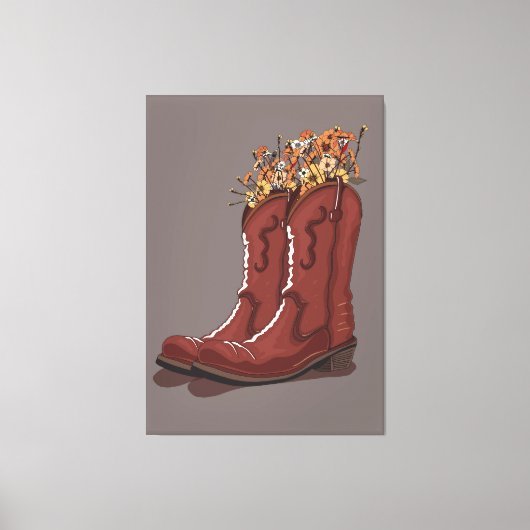 Cowboy Stiefel mit Wildblumen Leinwanddruck (Vorderseite)