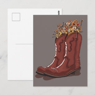 Cowboy-Stiefel mit Wildblumen Postkarte