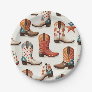 Cowboy-Stiefel-Muster Pappteller