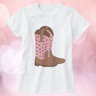 Cowboy Stiefel Pink Brown Lila Stars T-Shirt
