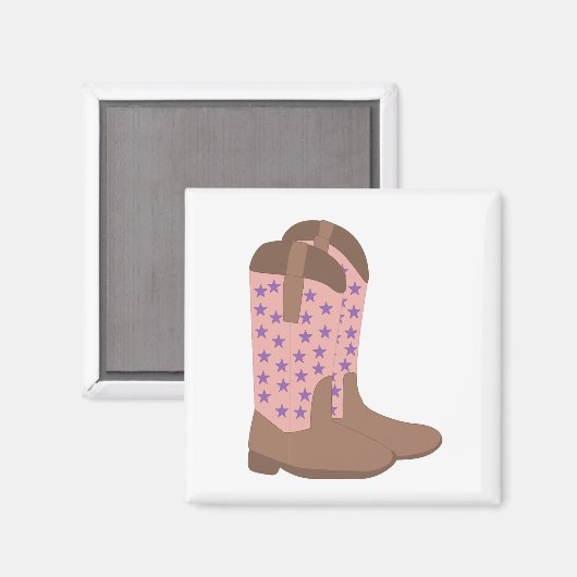 Cowboy Stiefel Pink Brown und Lila Sterne Magnet (Vorderseite/Rückseite)