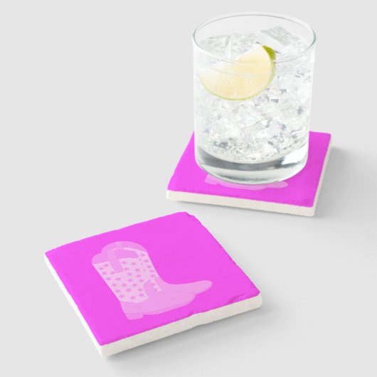 Cowboy Stiefel Pink Stars Steinuntersetzer (Seitenansicht)