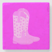 Cowboy Stiefel Pink Stars Steinuntersetzer (Vorderseite)