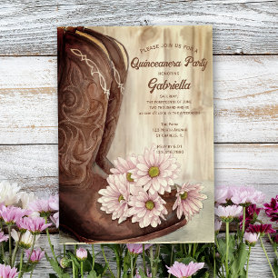 Cowboy-Stiefel Rosa Gänseblümchen Western Quincean Einladung