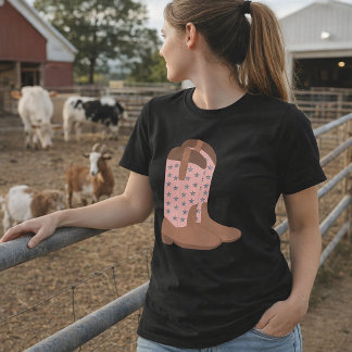 Cowboy-Stiefel Rosa mit falschen silbernen Glitzer T-Shirt