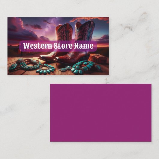 Cowboy Stiefel, Türkisschmuck in der Wüste (Lila) Visitenkarte (Vorne/Hinten)