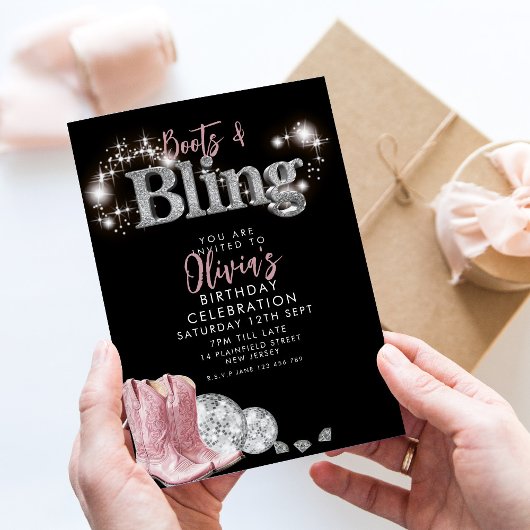 Cowboy Stiefel und Bling Party Einladung