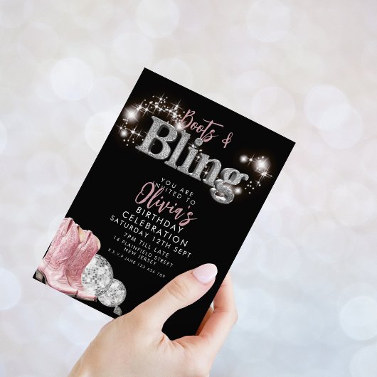 Cowboy Stiefel und Bling Party Einladung