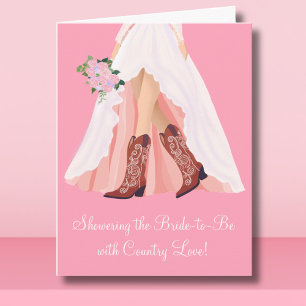 Cowboy-Stiefel und Brautkleid unter der Dusche Karte