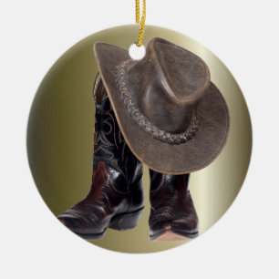 Cowboy-Stiefel und Hut Keramik Ornament