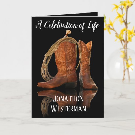 Cowboy Stiefel und Rope Celebration of Life Card Karte (Gelbe Blume)