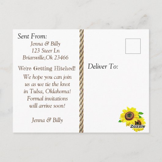 Cowboy Stiefel und Sonnenblumen Rettete das DateWe Postkarte (Rückseite)