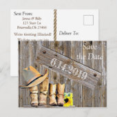 Cowboy Stiefel und Sonnenblumen Rettete DateWeddin Postkarte (Vorne/Hinten)