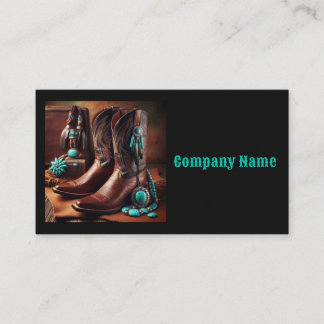 Cowboy Stiefel und Türkisschmuck (schwarz) Visitenkarte