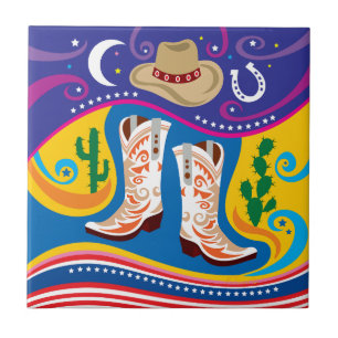 Cowboy-Stiefel und Wüstensterne Fliese