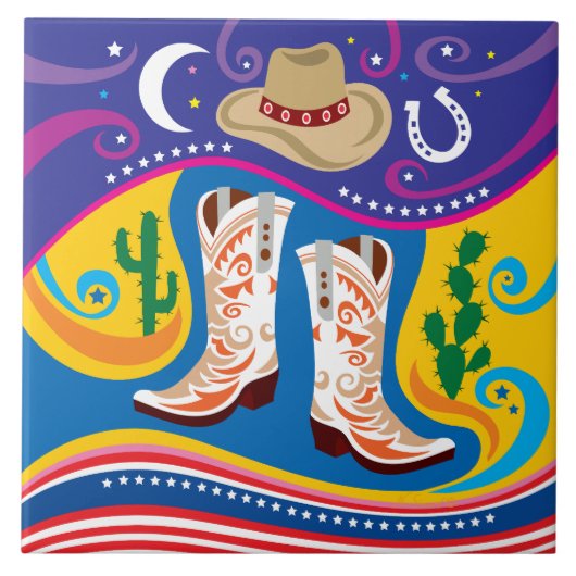Cowboy-Stiefel und Wüstensterne Fliese (Vorderseite)