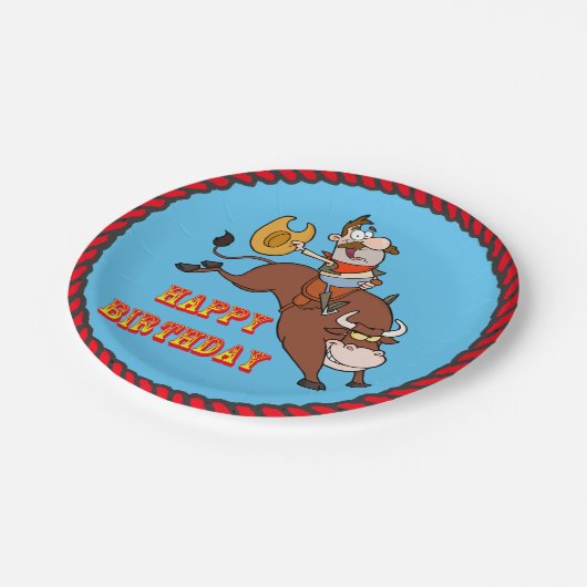 Cowboy Stier, der alles- Gute zum Pappteller (Schrägansicht)