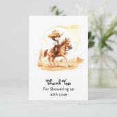 Cowboy-Style Rustic Boy Baby Shower Dankeskarte (Stehend Vorderseite)