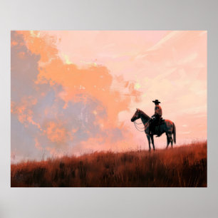 Cowboy Sunrise Western Poster