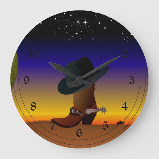 Cowboy Sunset Große Wanduhr (Vorderseite)