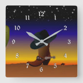 Cowboy Sunset Quadratische Wanduhr (Vorderseite)