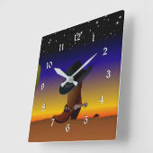 Cowboy Sunset Quadratische Wanduhr (Winkel)