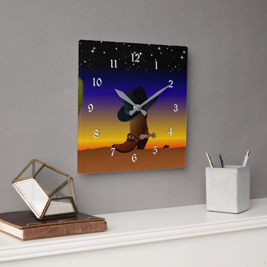 Cowboy Sunset Quadratische Wanduhr (Büro)