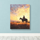 Cowboy Sunset Ride Silhouette Painting Leinwanddruck (Insitu (Holzboden))